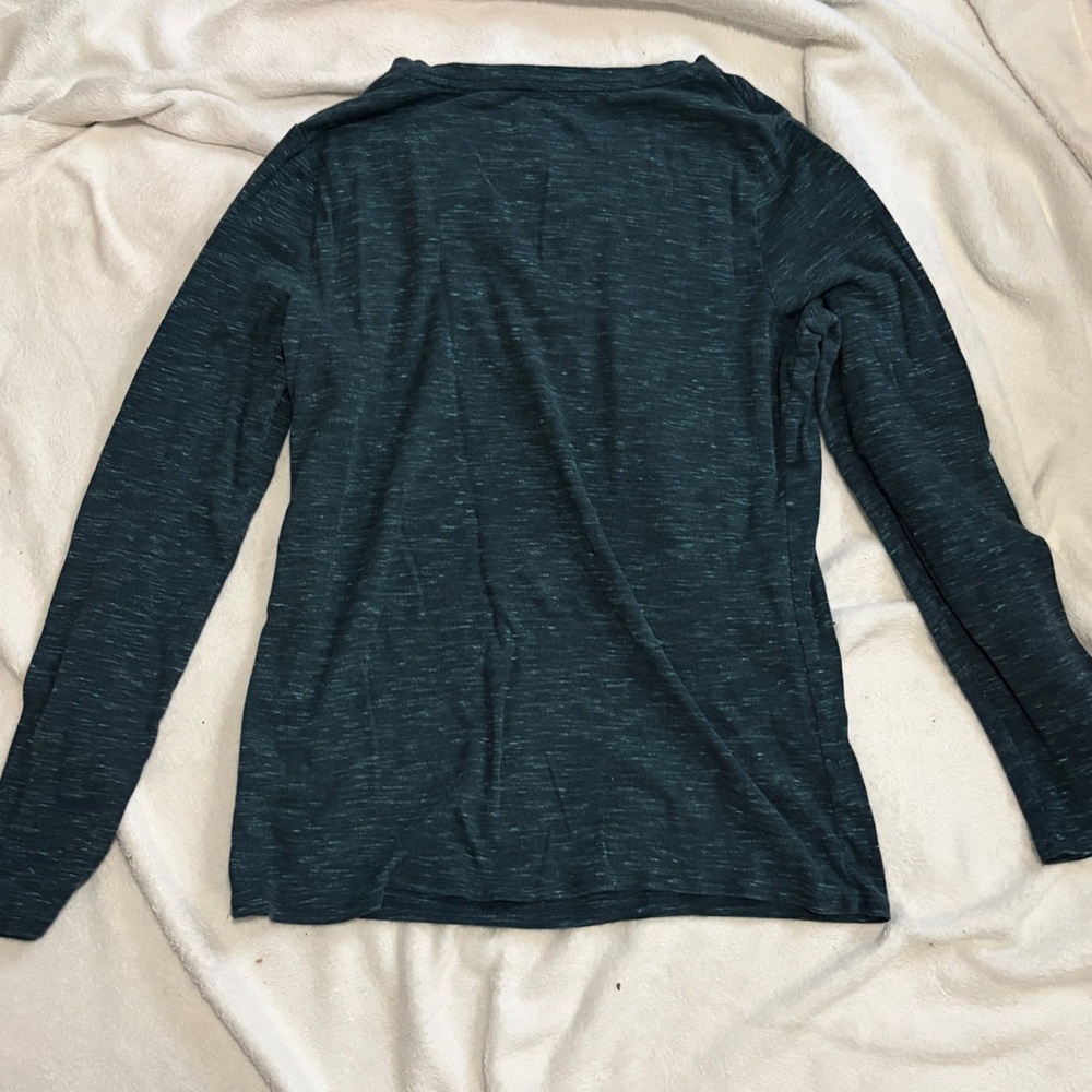 Merona Heathered Dark Teal V-Neck Long Sleeve Top - Picture 3 of 3
